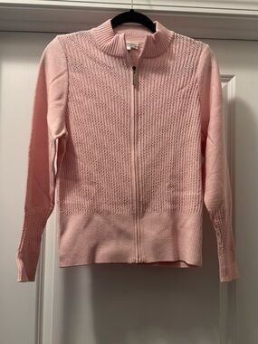 St. John Light Pink Zip-Up Knit Cardigan